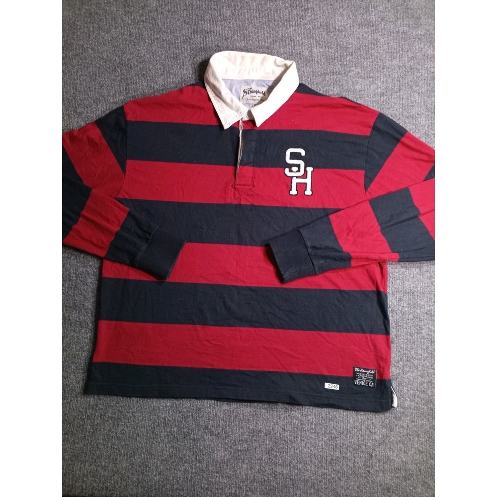 The Stronghold Los Angeles Rugby Shirt Mens XL Red Blue Striped Long Sleeve